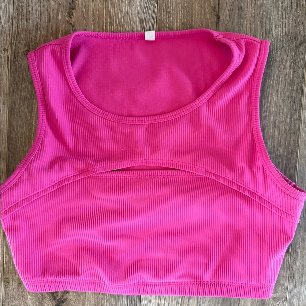 Pink Ribbed Sports Bra